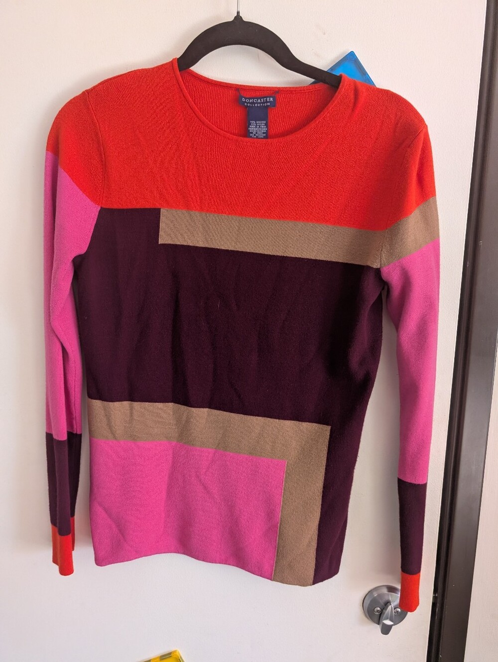 Doncaster Colorblock Crewneck Sweater - Red, Pink, Burgundy, Tan